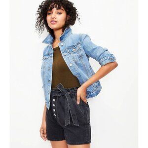 Loft Black Denim‎ Button Fly Paper Bag Tie Denim Shorts Sz M NWOT